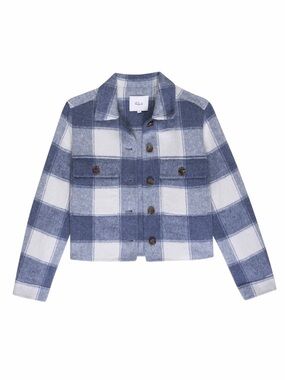 NEW Rails Steffi Blue Buffalo Check Cropped Jacket Sz L Cozy Wool Blend Plaid